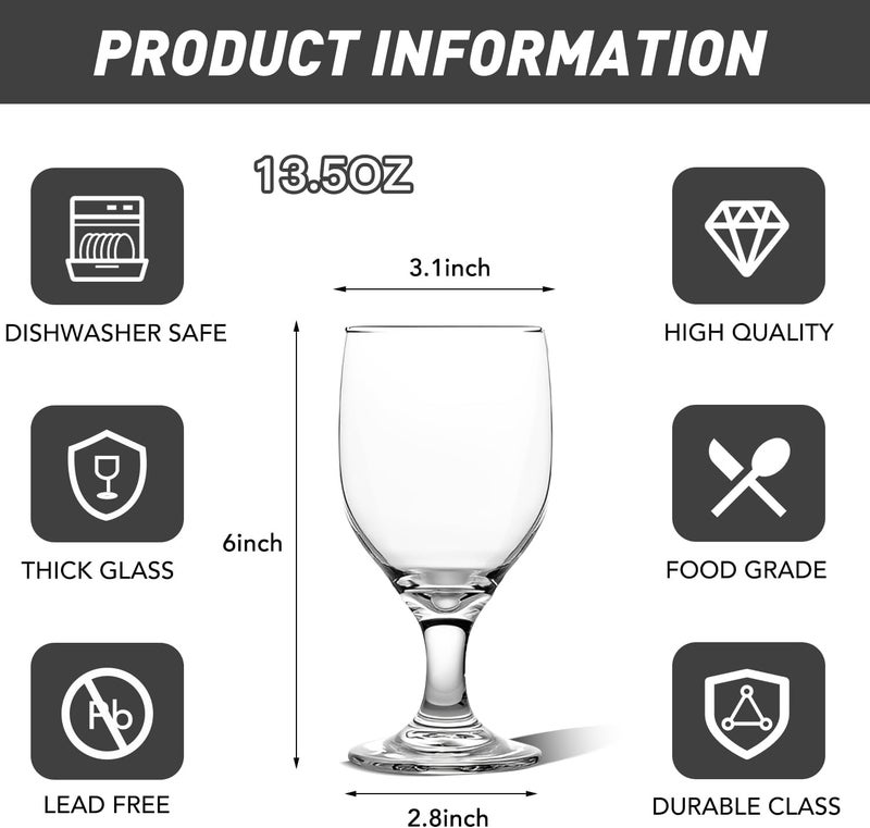 CHLJAR 10.5oz Water Goblets Set of 6, Clear Goblet Glasses Set for Home Bar, Wedding, Party, Elegant Design for Iced Tea, Sangria, Juice, Dishwasher Safe, Perfect for Daily Use Special Occasions - Image 2