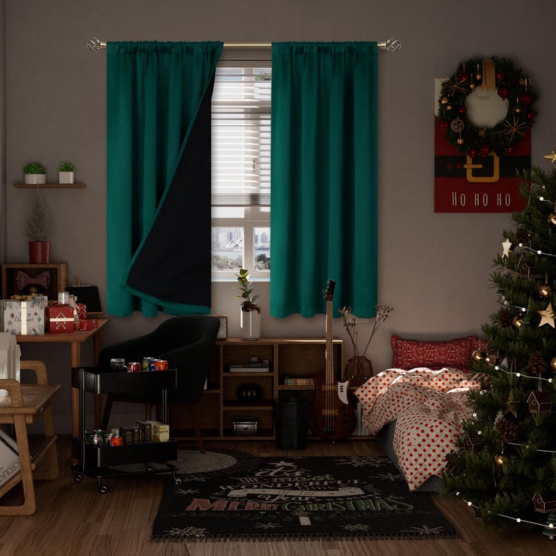 BGment Christmas Green 100% Blackout Curtains for Bedroom 63 Inches Long, Thermal Insulated Thick Heavy Full Room Darkening Noise Reducing Rod Pocket Curtain (52 x 63 Inch, Emerald, 2 Panels) - Image 2