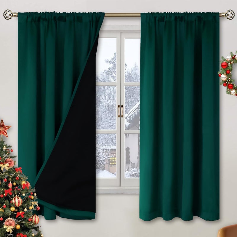 BGment Christmas Green 100% Blackout Curtains for Bedroom 63 Inches Long, Thermal Insulated Thick Heavy Full Room Darkening Noise Reducing Rod Pocket Curtain (52 x 63 Inch, Emerald, 2 Panels) - Image 1