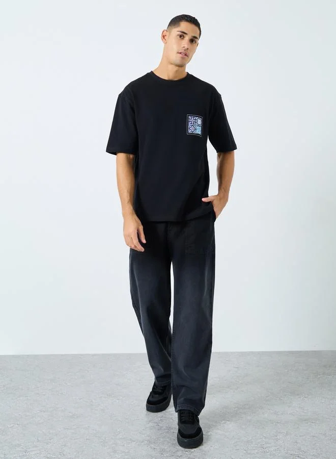ستايلي Styli Men Black Oversized Graphic Print T-Shirt