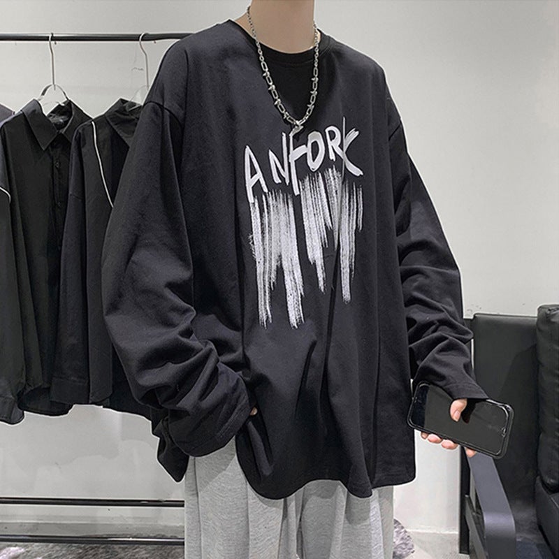 Distinctive Long-Sleeved T-Shirt For Boys Printed Trendy Inner Base Shirt Trendy Brand Ins Hong Kong-Style Loose All-Match Top - Image 3