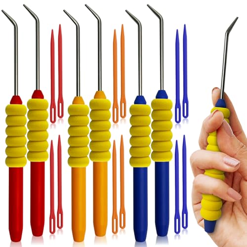 UCDRMA Knitting Loom Hook with Soft Grip, More Comfortable Loom Knitting Hook for Arthritic Hands, 6PCS Longer Loom Crochet Hooks (5.5in) Stainless Steel Yarn Loom Hooks with 12 Sewing Needles (S) - Image 1