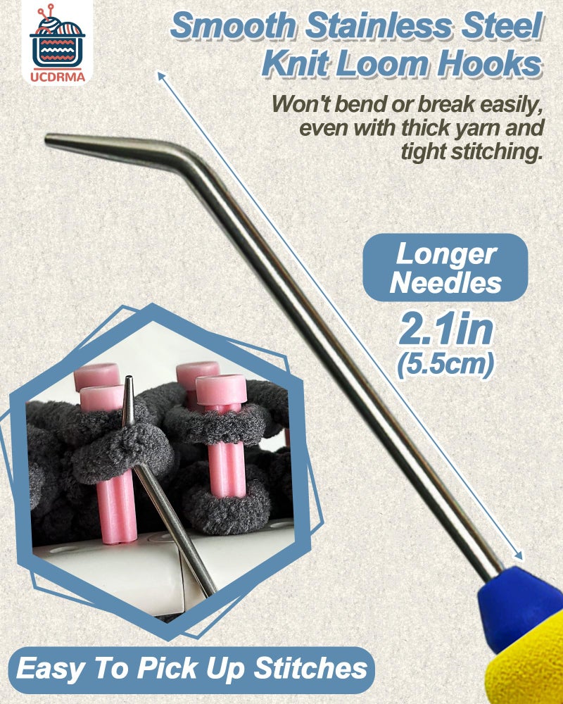 UCDRMA Knitting Loom Hook with Soft Grip, More Comfortable Loom Knitting Hook for Arthritic Hands, 6PCS Longer Loom Crochet Hooks (5.5in) Stainless Steel Yarn Loom Hooks with 12 Sewing Needles (S) - Image 5