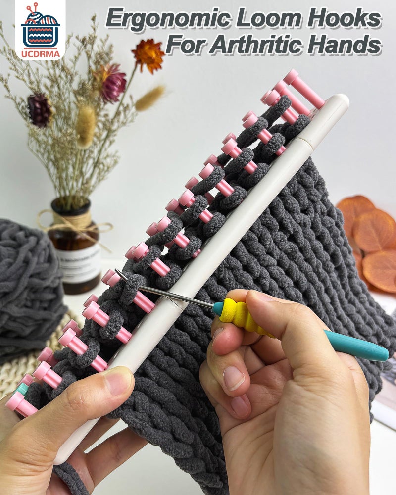 UCDRMA Knitting Loom Hook with Soft Grip, More Comfortable Loom Knitting Hook for Arthritic Hands, 6PCS Longer Loom Crochet Hooks (5.5in) Stainless Steel Yarn Loom Hooks with 12 Sewing Needles (S) - Image 4