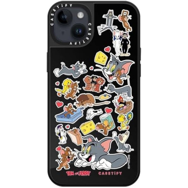 Casetify Mirror Case for iPhone 14 Plus 【Tom and Jerry Colab/Reflective / 4.9ft Drop Protection/Compatible with Magsafe】 - Family Sticker - Black on Black - Image 4