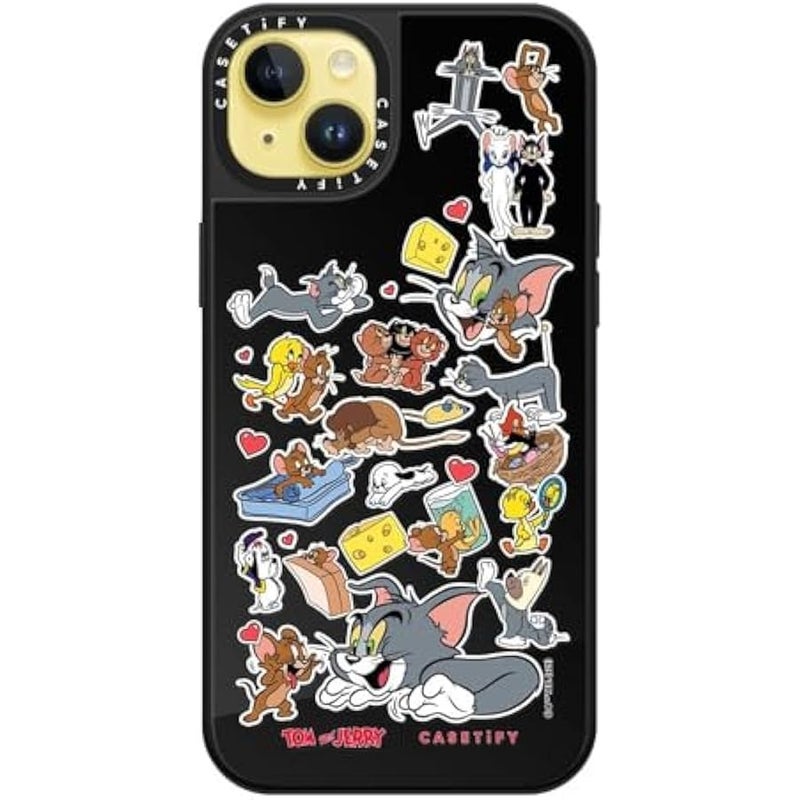 Casetify Mirror Case for iPhone 14 Plus 【Tom and Jerry Colab/Reflective / 4.9ft Drop Protection/Compatible with Magsafe】 - Family Sticker - Black on Black - Image 2