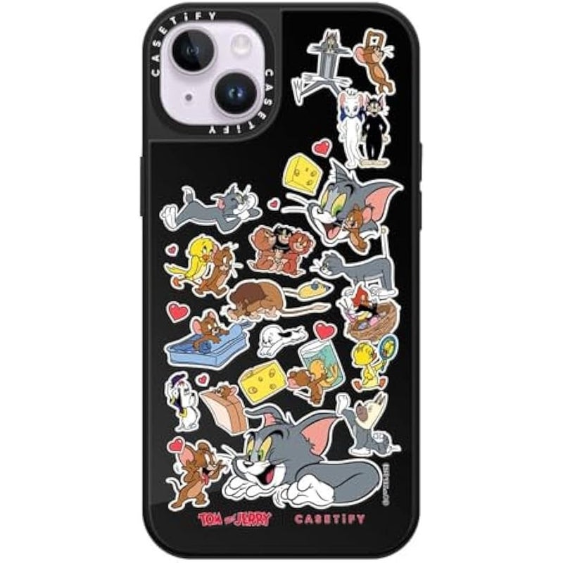 Casetify Mirror Case for iPhone 14 Plus 【Tom and Jerry Colab/Reflective / 4.9ft Drop Protection/Compatible with Magsafe】 - Family Sticker - Black on Black - Image 1