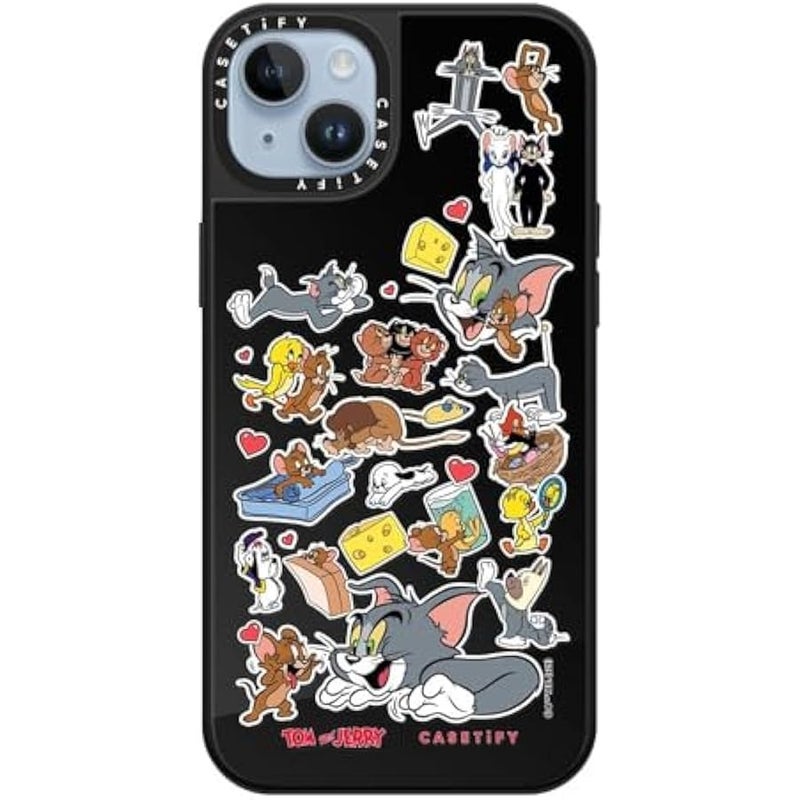Casetify Mirror Case for iPhone 14 Plus 【Tom and Jerry Colab/Reflective / 4.9ft Drop Protection/Compatible with Magsafe】 - Family Sticker - Black on Black - Image 3