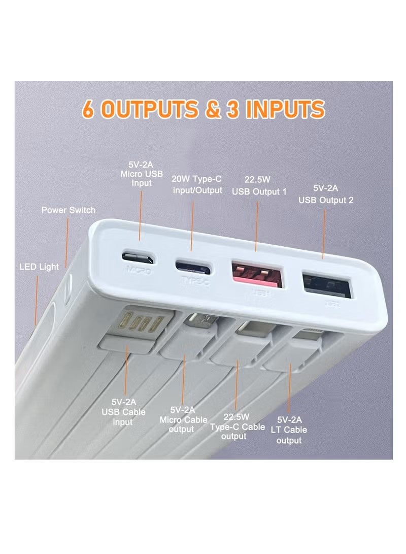 OALE Power Bank with Built in Cables, 10,000mAh, 22.5w PD fast charging, multiple output ports ports, supports iPhone and Samsung Galaxy fast charging (White) - Image 4