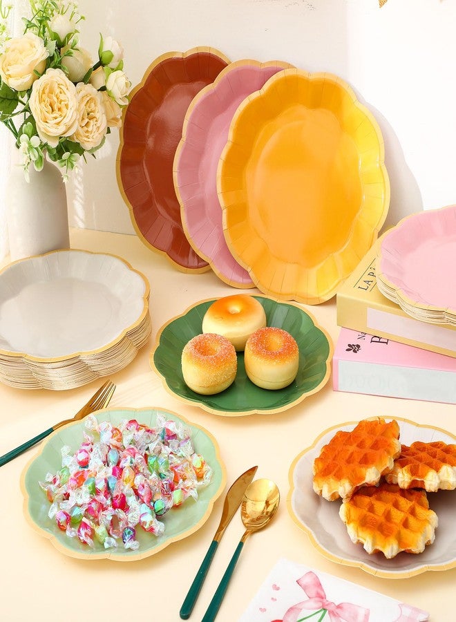 Tiangrid 72 Pcs Boho Color Paper Plates 9 Inch Colorful Rainbow Scalloped Paper Disposable Dinner Dessert Plates for Birthday Wedding Bridal Party Supplies, 6 Colors - Image 3