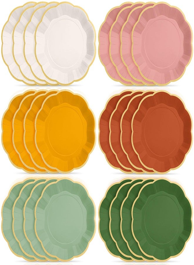 Tiangrid 72 Pcs Boho Color Paper Plates 9 Inch Colorful Rainbow Scalloped Paper Disposable Dinner Dessert Plates for Birthday Wedding Bridal Party Supplies, 6 Colors - Image 1
