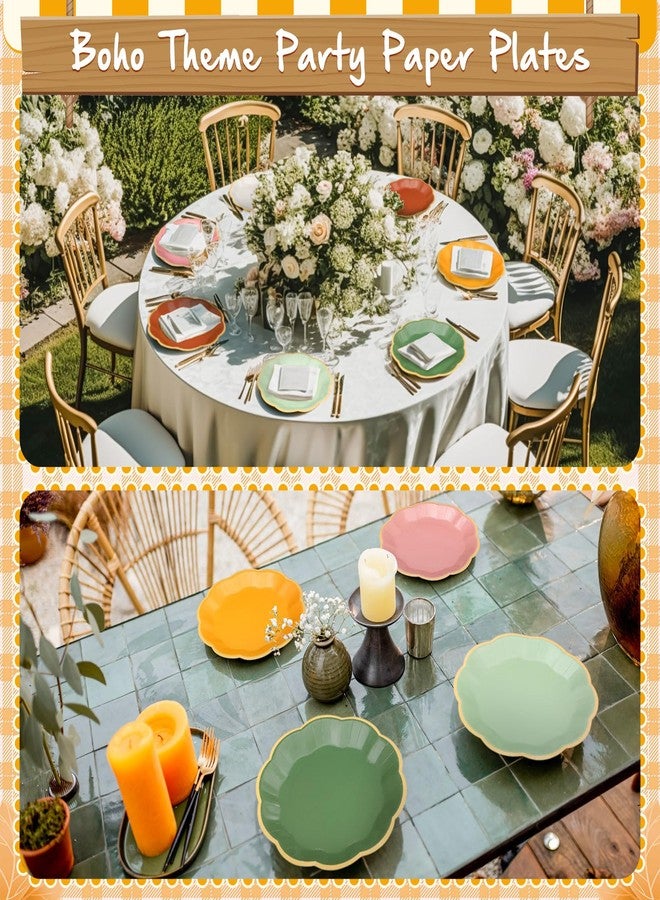 Tiangrid 72 Pcs Boho Color Paper Plates 9 Inch Colorful Rainbow Scalloped Paper Disposable Dinner Dessert Plates for Birthday Wedding Bridal Party Supplies, 6 Colors - Image 4