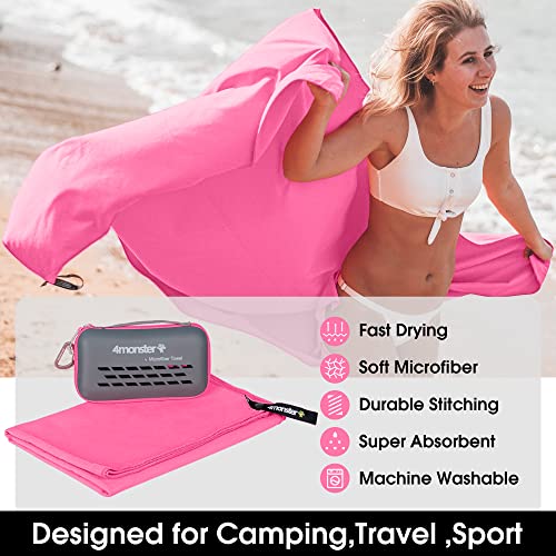 4Monster Camping Towels Super Absorbent, Fast Drying Microfiber Travel Towel, Quick Dry Ultra Soft Compact Gym Towel for Swimming Beach Hiking Yoga Travel Sports Backpack (47.00" x 23.60", Rose) - Image 2