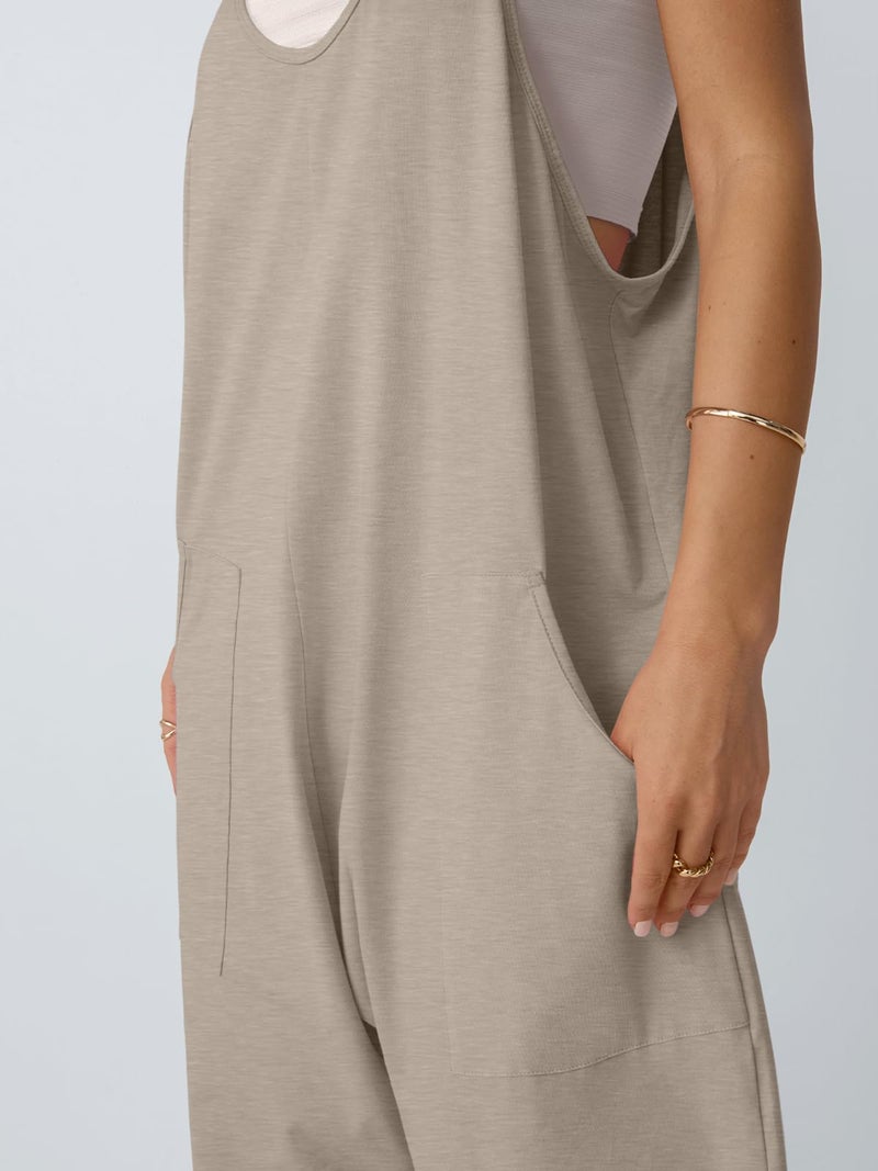 AUTOMET Jumpsuits for Women Casual Summer Outfits Rompers Comfy Beach Vacation Trendy Overalls Jumpers Fashion Clothes 2025 BeigeGrey XS - Image 5