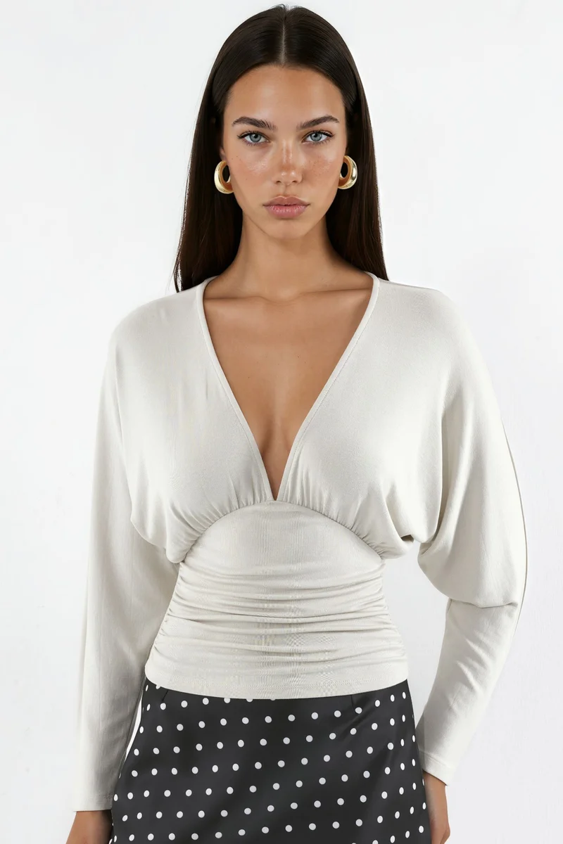 هيكاب Relaxed Fit V-Neck Knit Blouse