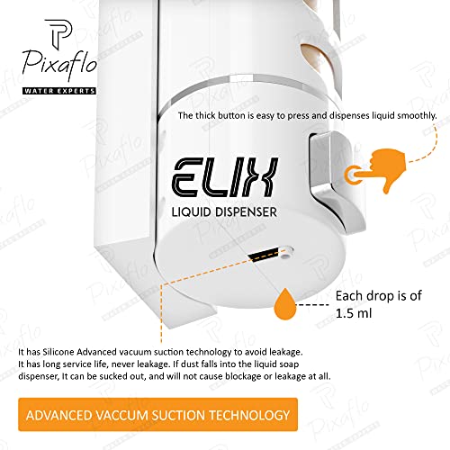 Pixaflo Elix Liquid Sanitizer Shower Gel Dish Wash Soap Dispenser for Bathroom Kitchen | 400 ml Capacity | Wall Mounted (White, Pack of 2), Plastic - Image 2