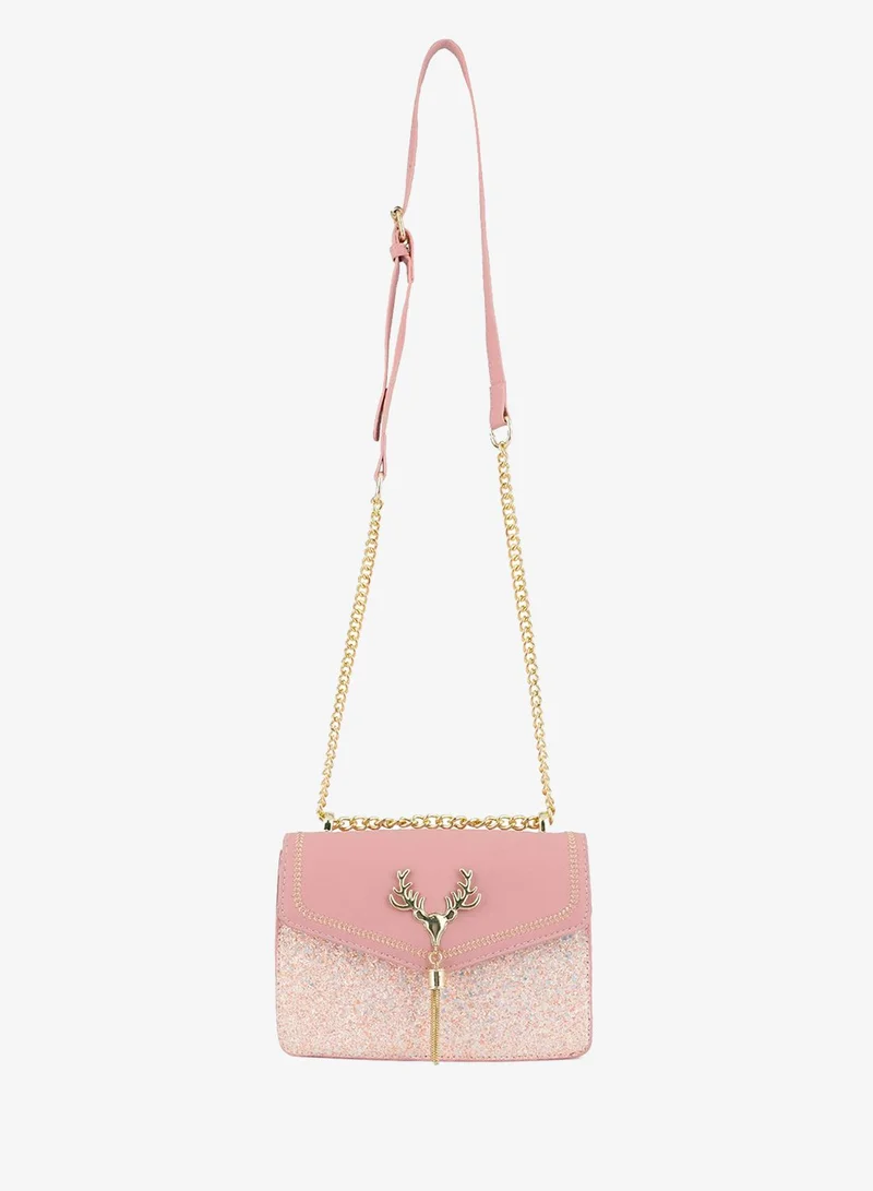 London Rag Pink Glitter Envelope Sling Bag