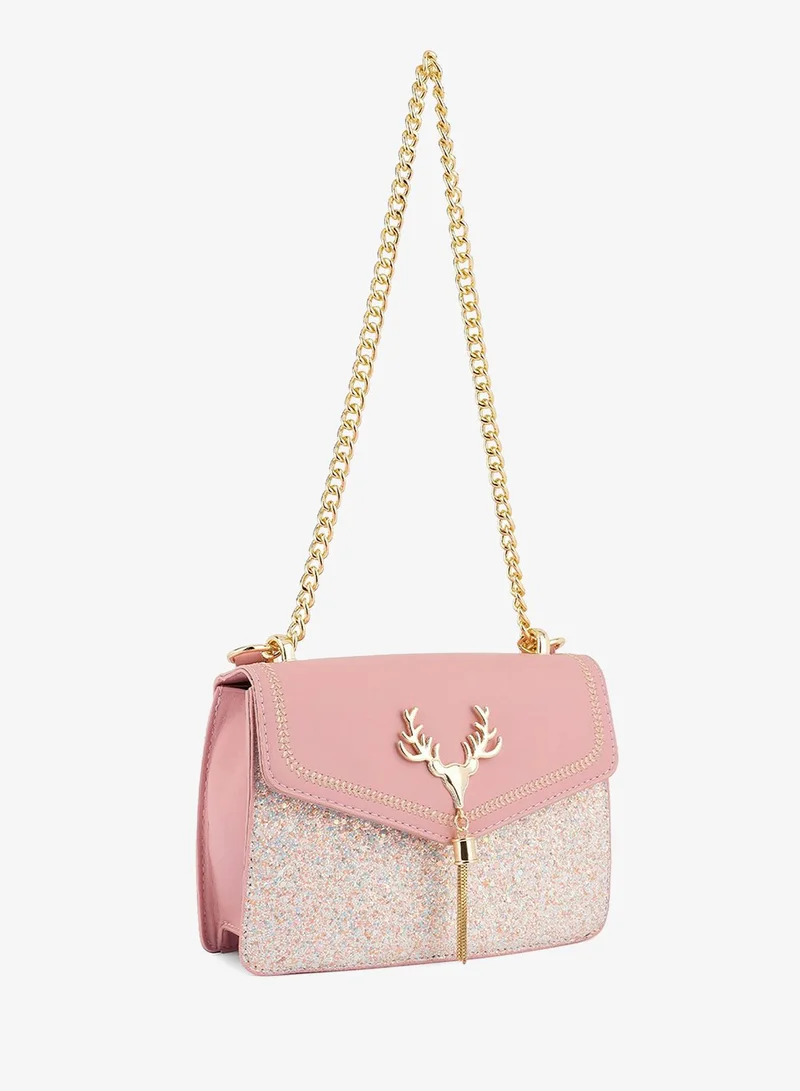 London Rag Pink Glitter Envelope Sling Bag
