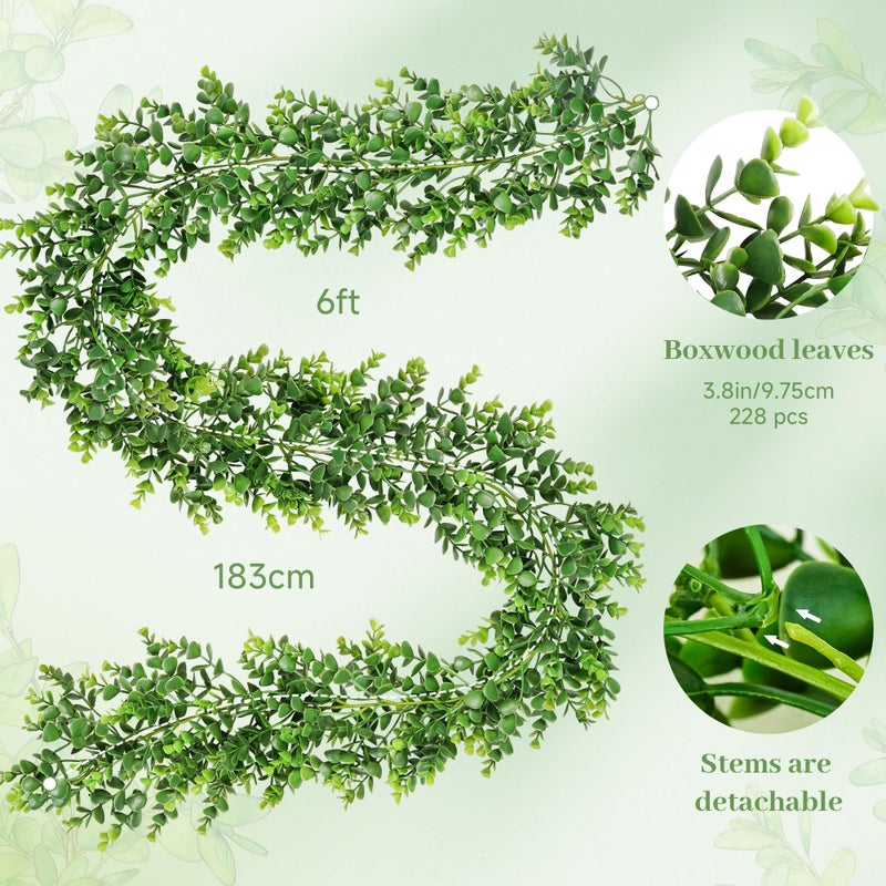 Vlorart 6FT Artificial Boxwood Garland, Faux Vines Hanging Plant Greenery Garland for Wedding Backdrop Arch Wall Farmhouse Party Decor, UV Protected Indoor Outdoor Use - Image 2