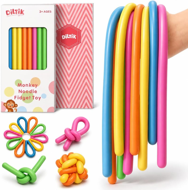 Diltik 10 Pack Monkey Noodle Fidget Toys – Colorful Stretchy Sensory Strings for Kids with Autism, ADHD, Anxiety – Durable Sensory Toys in Gift Box for Boys & Girls, Travel & Classroom Use - Smooth - Image 1