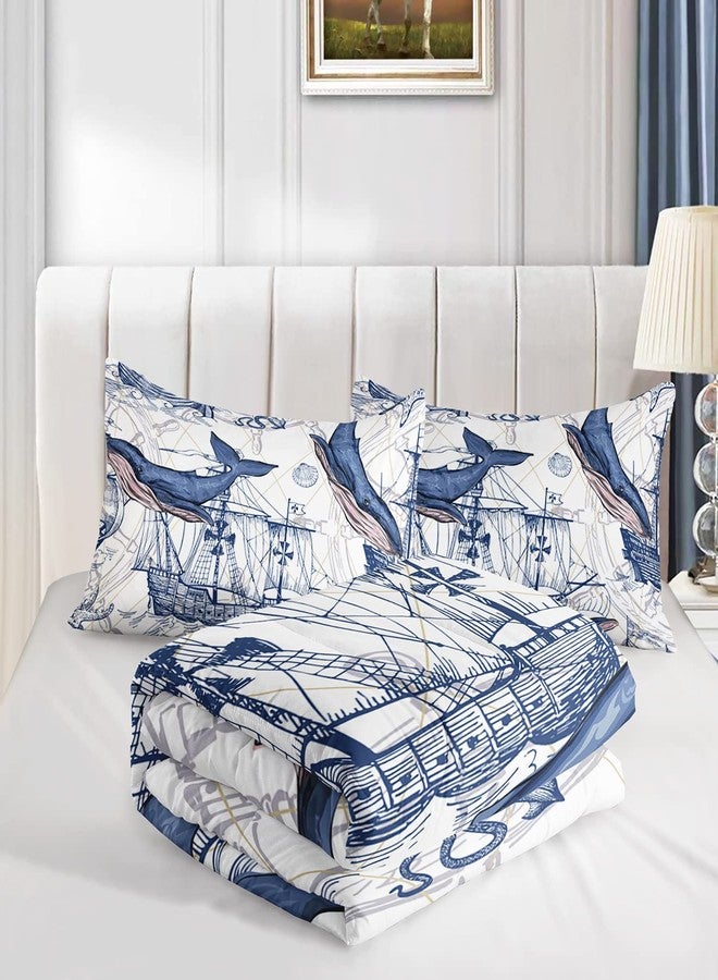 CVHOUSE Whale Comforter Set - Twin Size Nautical Sailing Quilt Set - White and Blue Ocean Decor 3 Pieces - Image 3