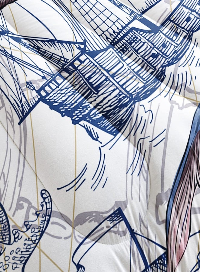 CVHOUSE Whale Comforter Set - Twin Size Nautical Sailing Quilt Set - White and Blue Ocean Decor 3 Pieces - Image 4