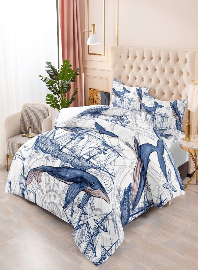 CVHOUSE Whale Comforter Set - Twin Size Nautical Sailing Quilt Set - White and Blue Ocean Decor 3 Pieces - Image 2