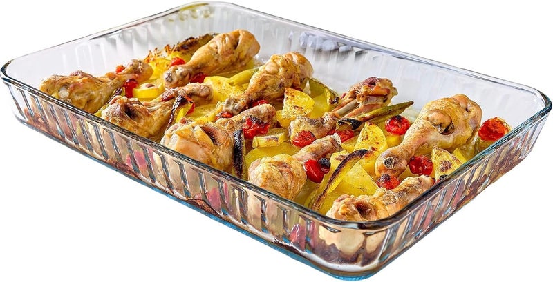 UMS 4-Qt (16" x 11" x 2") Glass Baking Dishes for Oven, Glass Oven Pan & Tray Bakeware, Borosilicate Glass Casserole Dish Cookware, Microwave & Oven-Safe Clear Bakeware - Image 1