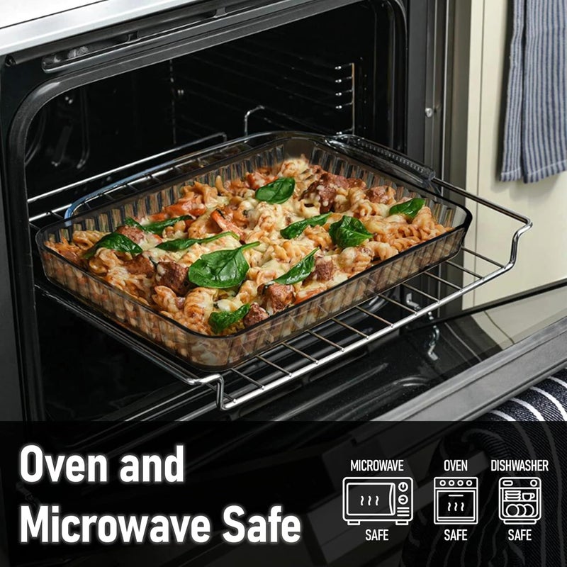 UMS 4-Qt (16" x 11" x 2") Glass Baking Dishes for Oven, Glass Oven Pan & Tray Bakeware, Borosilicate Glass Casserole Dish Cookware, Microwave & Oven-Safe Clear Bakeware - Image 4