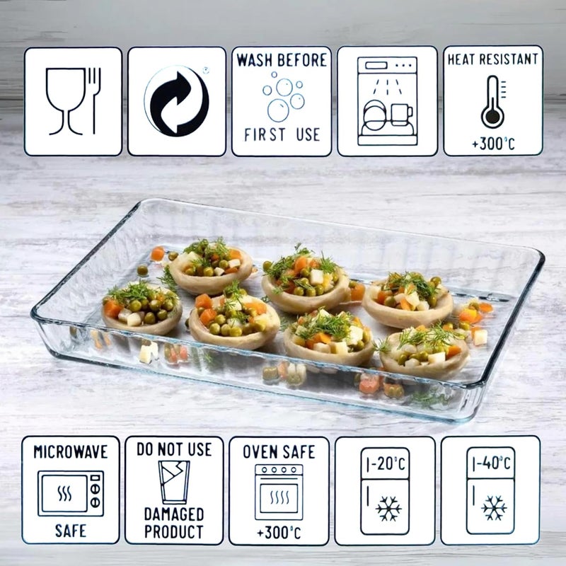 UMS 4-Qt (16" x 11" x 2") Glass Baking Dishes for Oven, Glass Oven Pan & Tray Bakeware, Borosilicate Glass Casserole Dish Cookware, Microwave & Oven-Safe Clear Bakeware - Image 3