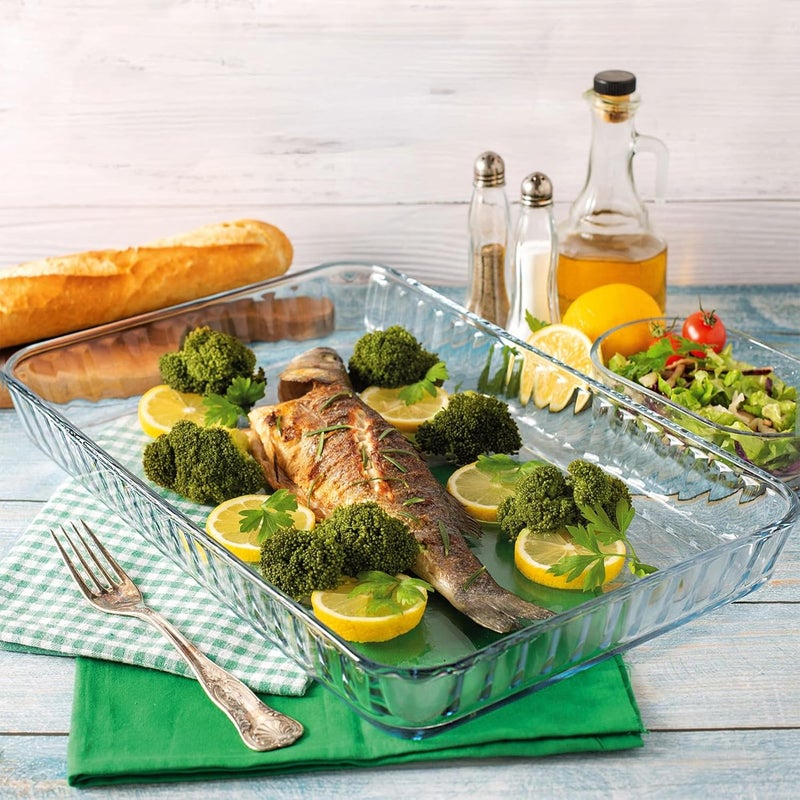 UMS 4-Qt (16" x 11" x 2") Glass Baking Dishes for Oven, Glass Oven Pan & Tray Bakeware, Borosilicate Glass Casserole Dish Cookware, Microwave & Oven-Safe Clear Bakeware - Image 5