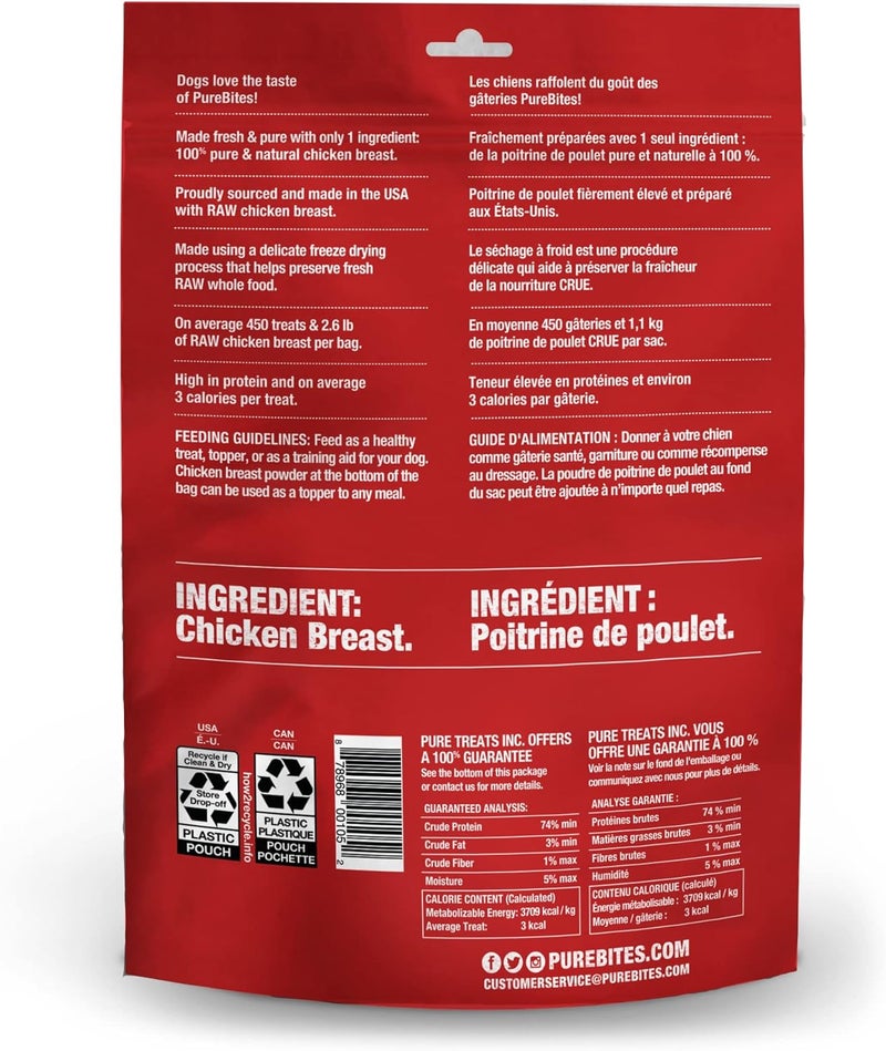 PUREBITES Chicken Freeze Dried Dog Treats, 1 Ingredient, Made in USA, 11.6oz - Image 2