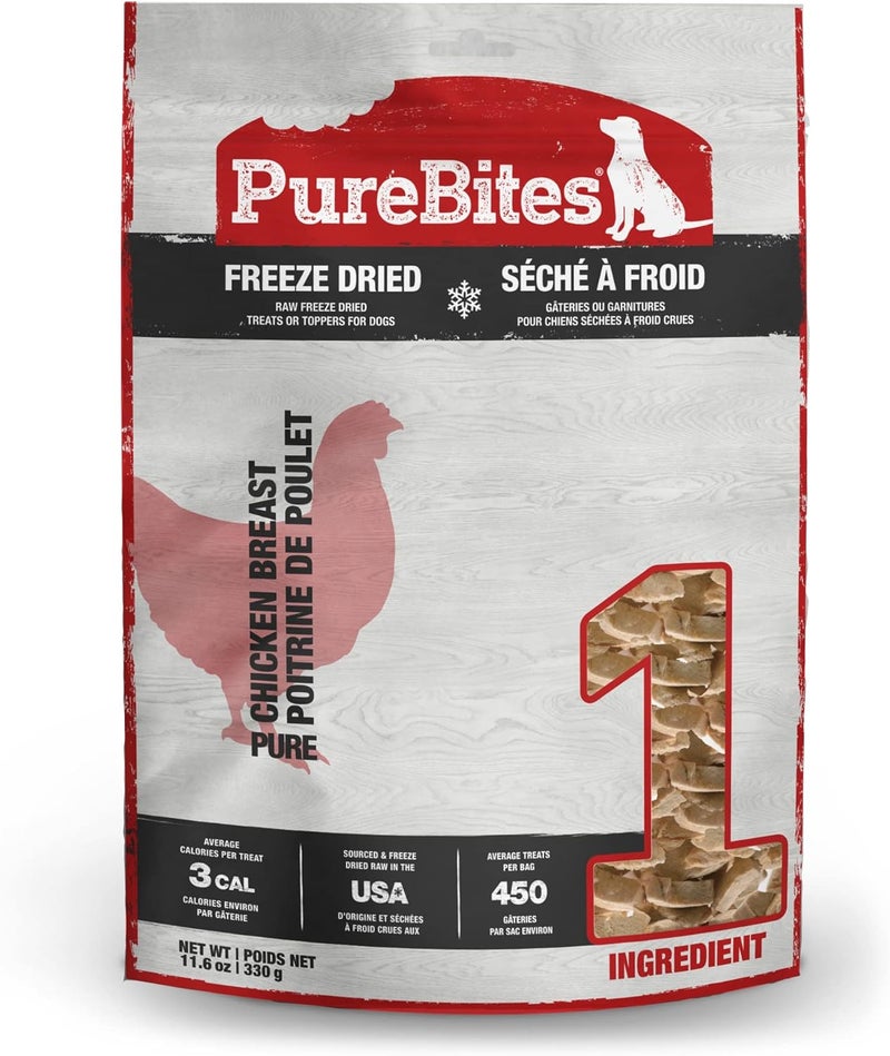 PUREBITES Chicken Freeze Dried Dog Treats, 1 Ingredient, Made in USA, 11.6oz - Image 1