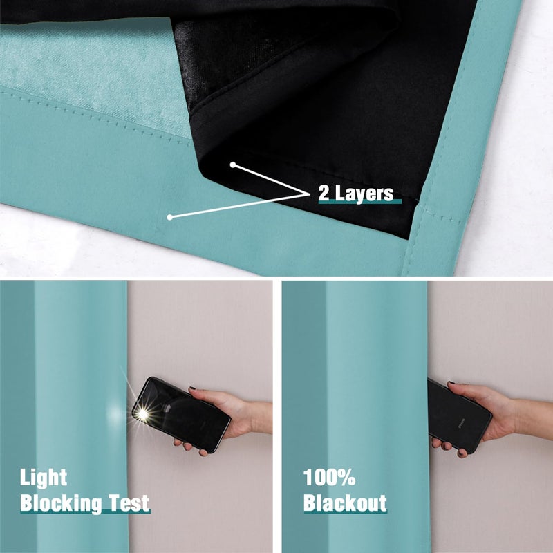 ChrisDowa 100% Blackout Curtains 90 inch Long for Bedroom with Black Liner  2 Thick Layers Total Blackout Thermal Insulated Grommet Window Curtains 2 Panels Set (Aqua  52 x 90 Inch) - Image 4