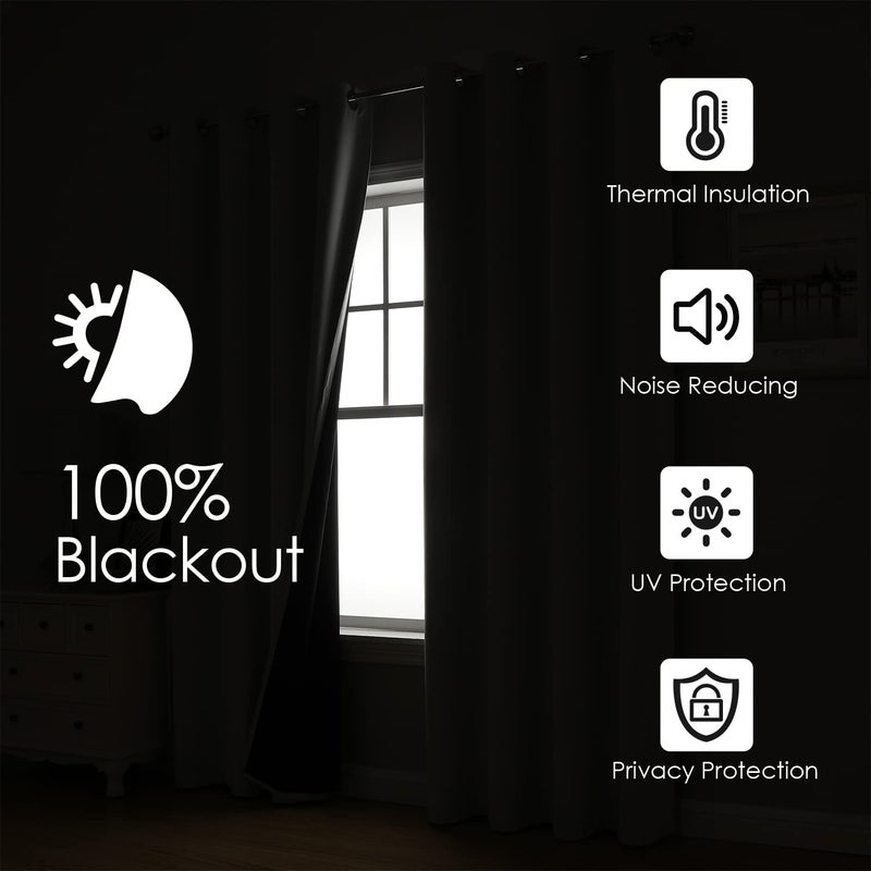 ChrisDowa 100% Blackout Curtains 90 inch Long for Bedroom with Black Liner  2 Thick Layers Total Blackout Thermal Insulated Grommet Window Curtains 2 Panels Set (Aqua  52 x 90 Inch) - Image 2
