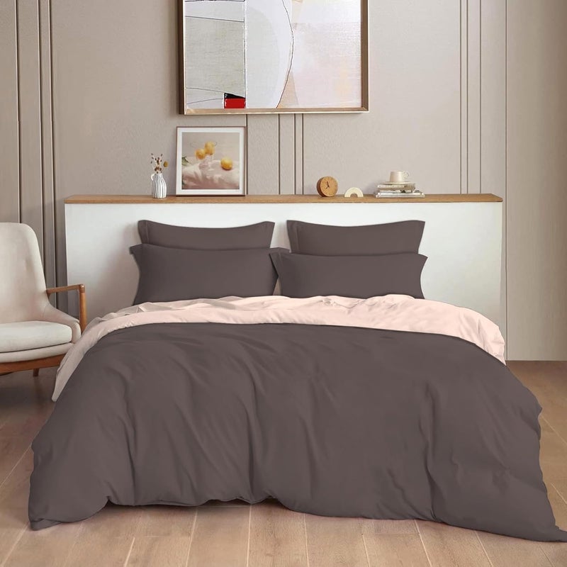 TIB Glace Cotton 140 GSM Plain Elastic Fitted Bedsheets King Size 78 x 72 with 2 Pillow Covers for Home Hotel Guest Room Pastel Brown - Image 1