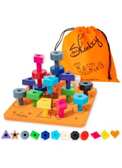 Skoolzy Stacking Toddler Peg Board 38 Piece Set Sorting & Stacking Games Color Matching & Shape Recognition Toy For Toddlers & Preschoolers Age 3+ Includes Pegs Foam Board Storage Bag And Ebook  - Image 2