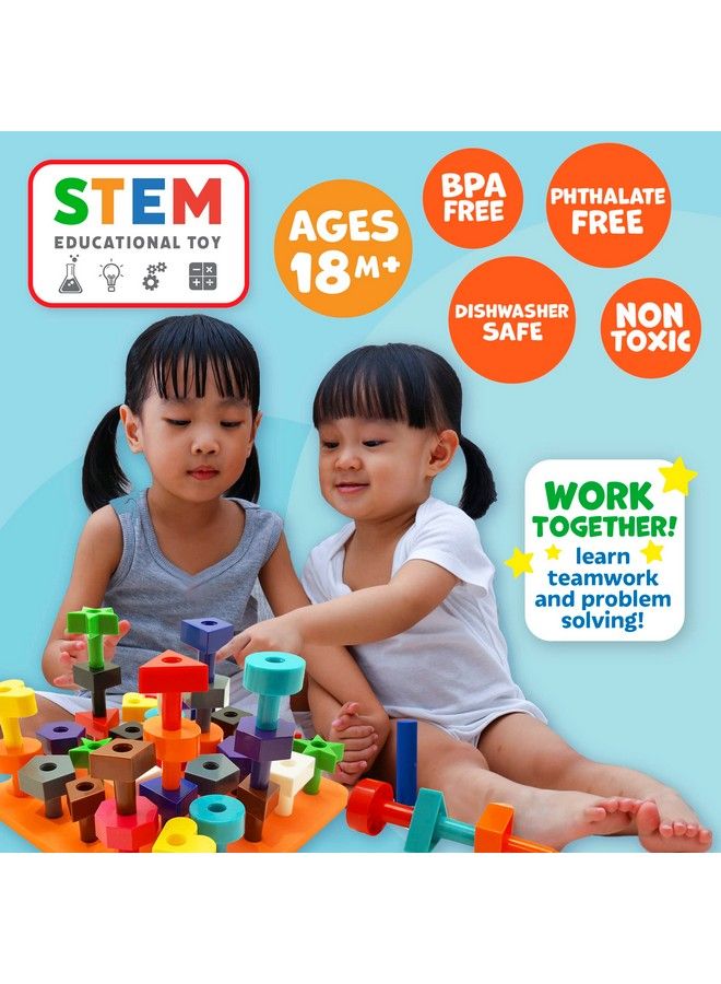 Skoolzy Stacking Toddler Peg Board 38 Piece Set Sorting & Stacking Games Color Matching & Shape Recognition Toy For Toddlers & Preschoolers Age 3+ Includes Pegs Foam Board Storage Bag And Ebook  - Image 5