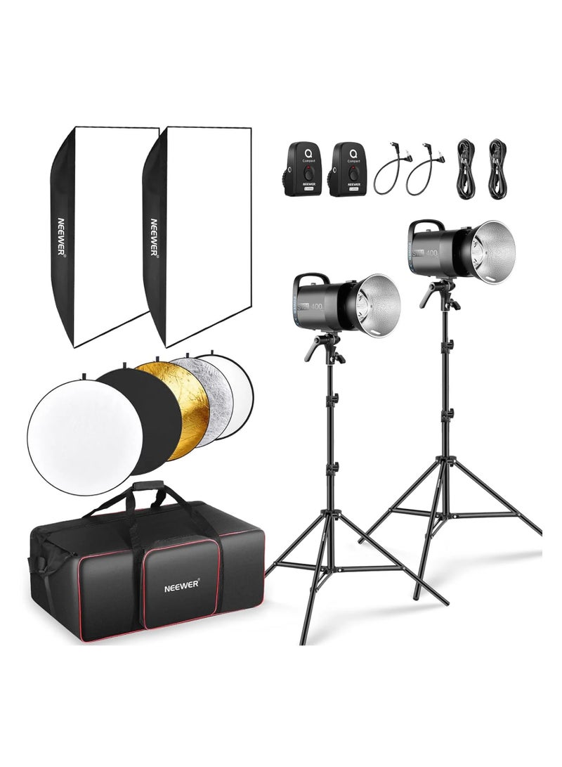 NEEWER New Version 2× S101-400W Pro Studio Flash Kit with 2× Stands, 2× Softboxes, 2× Wireless Triggers, Reflector & Carry Bag (UK) - Image 1