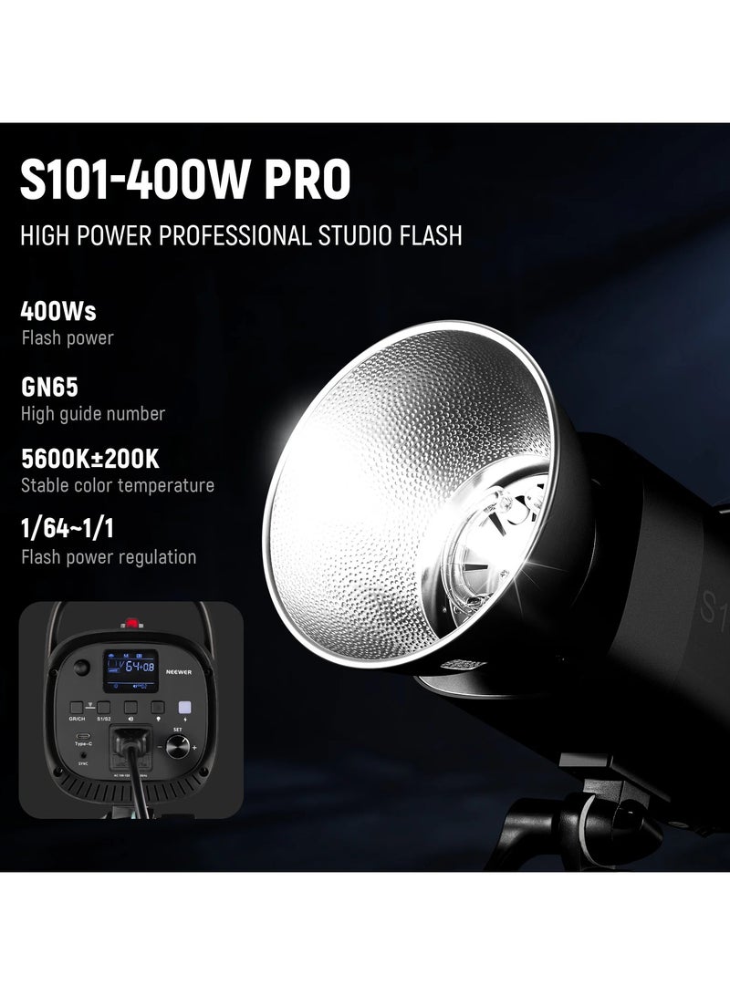 NEEWER New Version 2× S101-400W Pro Studio Flash Kit with 2× Stands, 2× Softboxes, 2× Wireless Triggers, Reflector & Carry Bag (UK) - Image 2