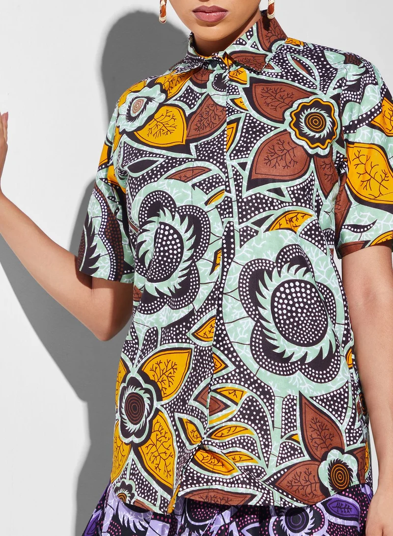 Funke Adepoju Polo Neck Printed Top