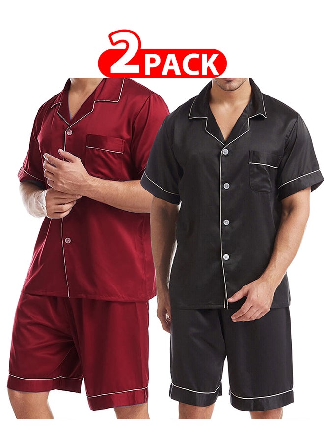 MARGOUN 2 Pack Small Size Mens 2pcs Summer Soft Pyjamas Set Short Sleeve Button Down Shirt With Boxer Shorts /(Shirt Length 28''/Shirt Chest 21''/Pajama Length 18''/Pajama Waist 27'') - Image 1