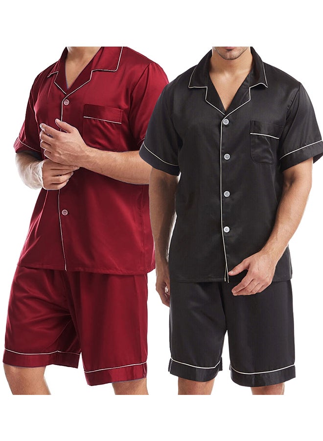 MARGOUN 2 Pack Small Size Mens 2pcs Summer Soft Pyjamas Set Short Sleeve Button Down Shirt With Boxer Shorts /(Shirt Length 28''/Shirt Chest 21''/Pajama Length 18''/Pajama Waist 27'') - Image 3