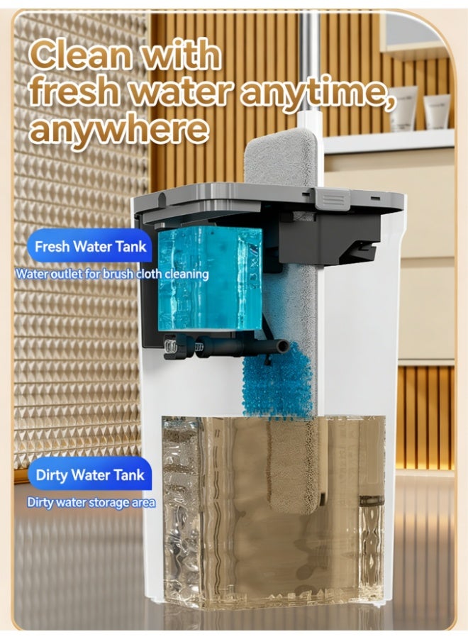 ممسحة مسطحة لفصل الأوساخ مع دلو ماء نظيف/متسخ، رأس ممسحة مربع كبير 32 سم، قطعة قماش ممسحة فائقة الامتصاص، نظام سهل التنظيف والتجفيف لأرضيات المنزل، قطعتان من قماش الممسحة متضمنتان (HX-G150) - Image 2