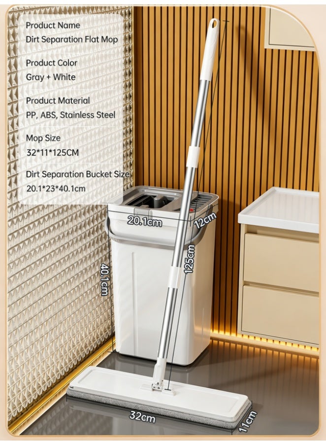 ممسحة مسطحة لفصل الأوساخ مع دلو ماء نظيف/متسخ، رأس ممسحة مربع كبير 32 سم، قطعة قماش ممسحة فائقة الامتصاص، نظام سهل التنظيف والتجفيف لأرضيات المنزل، قطعتان من قماش الممسحة متضمنتان (HX-G150) - Image 3