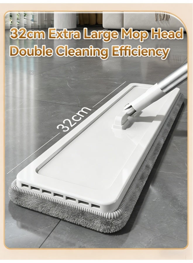 ممسحة مسطحة لفصل الأوساخ مع دلو ماء نظيف/متسخ، رأس ممسحة مربع كبير 32 سم، قطعة قماش ممسحة فائقة الامتصاص، نظام سهل التنظيف والتجفيف لأرضيات المنزل، قطعتان من قماش الممسحة متضمنتان (HX-G150) - Image 5