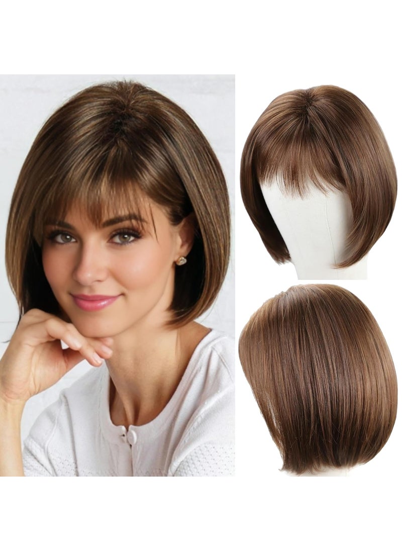 RENERSHOW - RENERSHOW Short Brown Bob Wigs for Women Brown Mixed Blonde Synthetic Wig with Bangs Natural Looking Daily Party Wig - Image 1