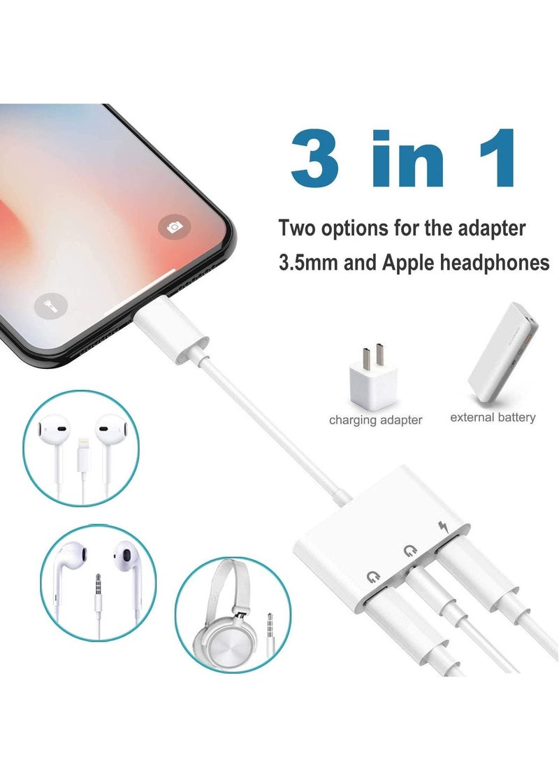 Generic - 3 in 1 Lightning to 3.5mm Jack Headphone Adapter Earphone Jack Audio and Charging Adapter Headphone Splitter Compatible for iPhone 14 13 12 11 SE XS XR X 8 7 and iPad - Image 1