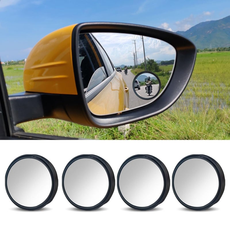 BDZMC 4PCS Car Blind Spot Mirror 360 Wide Angle Convex Mirrors with Adjustable Frame 2 Round Rear View Mirror Adhesive HD Glass Side Mirror for Most Cars Trucks SUVs Black - Image 3