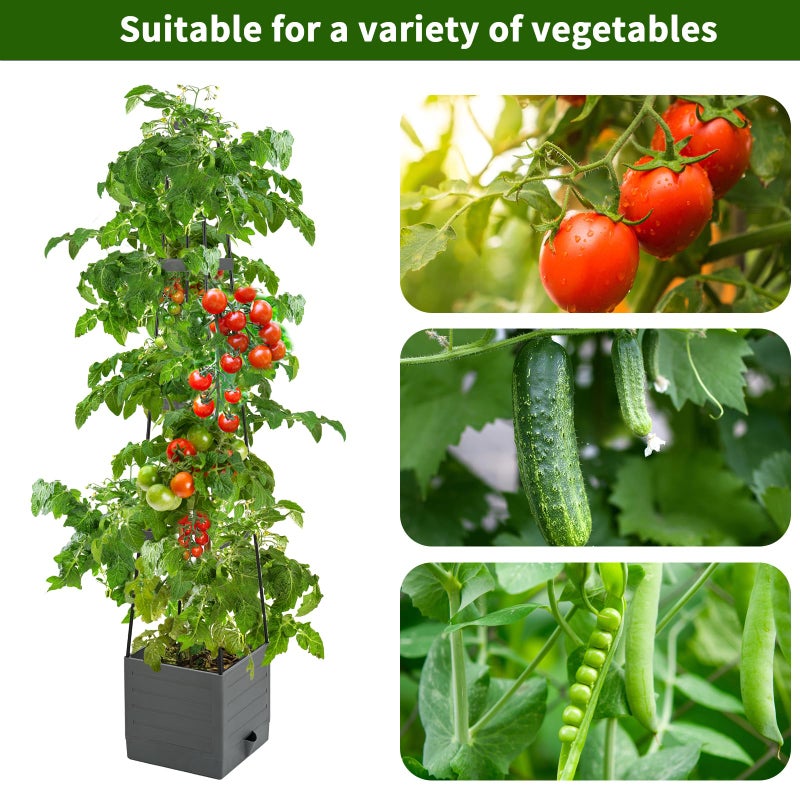Qaobo 2 Pack Raised Garden Bed, Planter Boxes with Trellis 58.3'' Tomato Planters for Climbing Vine Vegetables Flowers Plants Self Watering Tomatoes Cage for Outdoor Patio Greenhouse - Image 2